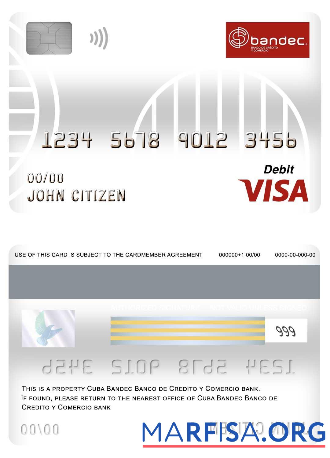 Blank Cuba Bandec Banco de Credito y Comercio bank visa debit card real example